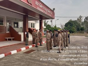 พ.ต.อ.สุธี ศรีพรหม ผกก.(สอบสวน)ฯ รรท.สวญ.เพี้ยราม พ.ต.ท.พิทักษ์ ไชยราช สวป.สภ.เพี้ยราม ได้แจ้งข้อราชการก่อนปล่อยแถวออกปฏิบัติหน้าที่ดังนี้